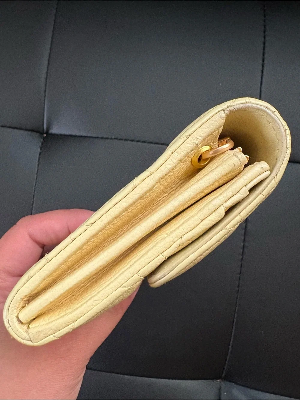 Christian Dior Cannage leather long wallet on chain in pale yellow - Picture 8 of 9